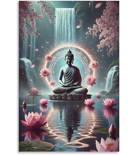 Amazon.co.jp: ブルーブッダウォールアート、抽象的な仏陀の肖像画